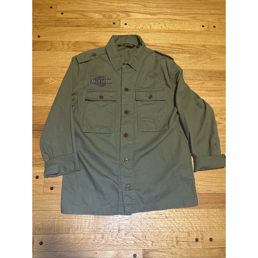 NEW Harley-Davidson Military Shirt Jacket Olive Green Slim Fit Men's Medium
